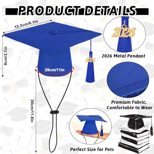 JULMELON Pet Graduation Caps with 2026 Blue Tassels, Dog and Cats Graduation Blue Hats Adjustable Mini Graduation Caps for AKC Graduation Photo Props Holiday Costume Accessories by JULMELON - Image 6