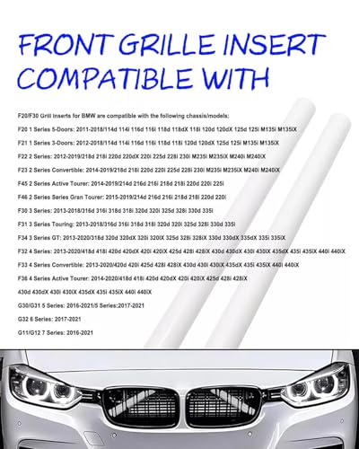 Image of F30 Front Grille Trim, M-Sport V Brace Grille Inserts Stripes Trim Compatible with BMW 3 Series 4 Series F30 F32 320 328i 330 335 428 435 Front Grille Inserts 2pcs (white)