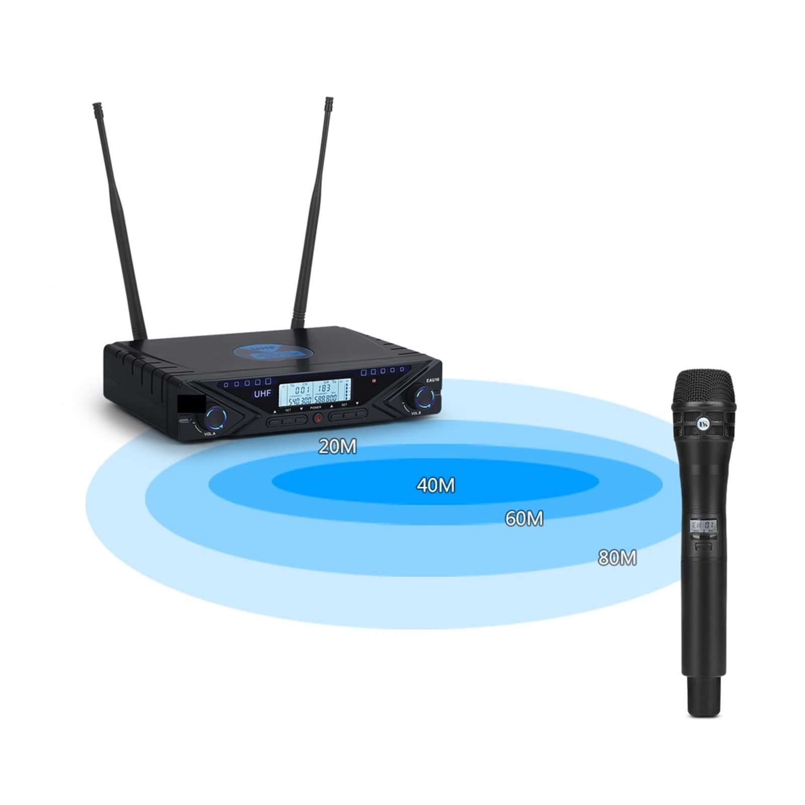 Miscelatore Musicale, Microfono Wireless Professional Karaoke Mic Frequenza Mic Regolabile 80 m Ricevi for Lo Spettacolo di Festa della Chiesa di palcoscenico Mixer di Suoni per Lo Streaming