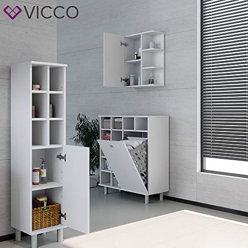 Vicco Wäscheschrank Fynn Badschrank mit Wäschekorb Badezimmerschrank Badmöbel (Weiß) – Bild 5