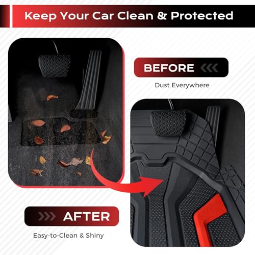 Image of Coverado Car Floor Mats for Cars, Deep Dish All Weather Floor Mats, Car Floor Mats All Weather with Anti-Slip Backing, Car Mats Universal Trim to Fit Car Mat for Cars SUV Truck Vans (4 Pcs, Black&Red)