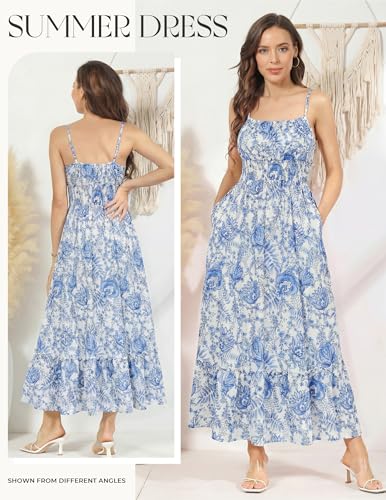 Image of GRACE KARIN Summer Dresses for Women 2026 Vacation,Smocked Floral Maxi Dress,Boho Beach Sundress with Pocket Fashion Clothing