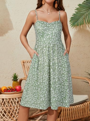 Image of YATHON Summer Casual Dress for Women 2025 Vacation Beach Dresses Adjustable Spaghetti Strap Sundress with Pockets