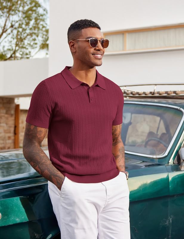 COOFANDY Mens Knit Polo Shirts Short Sleeve Slim Fit Textured Golf Polo Shirt Casual Summer Vacation T-Shirts - Image 2