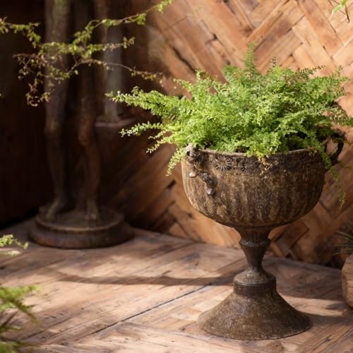 NOONEAU Vintage Urn Planter with Embossed Pattern, Decorative Bronze Finish Flower Pot, Classic Round Plant Pot for Outdoor Indoor Home Garden Patio Front Porch Entryway（16.2 * 12.2 * 15.8）