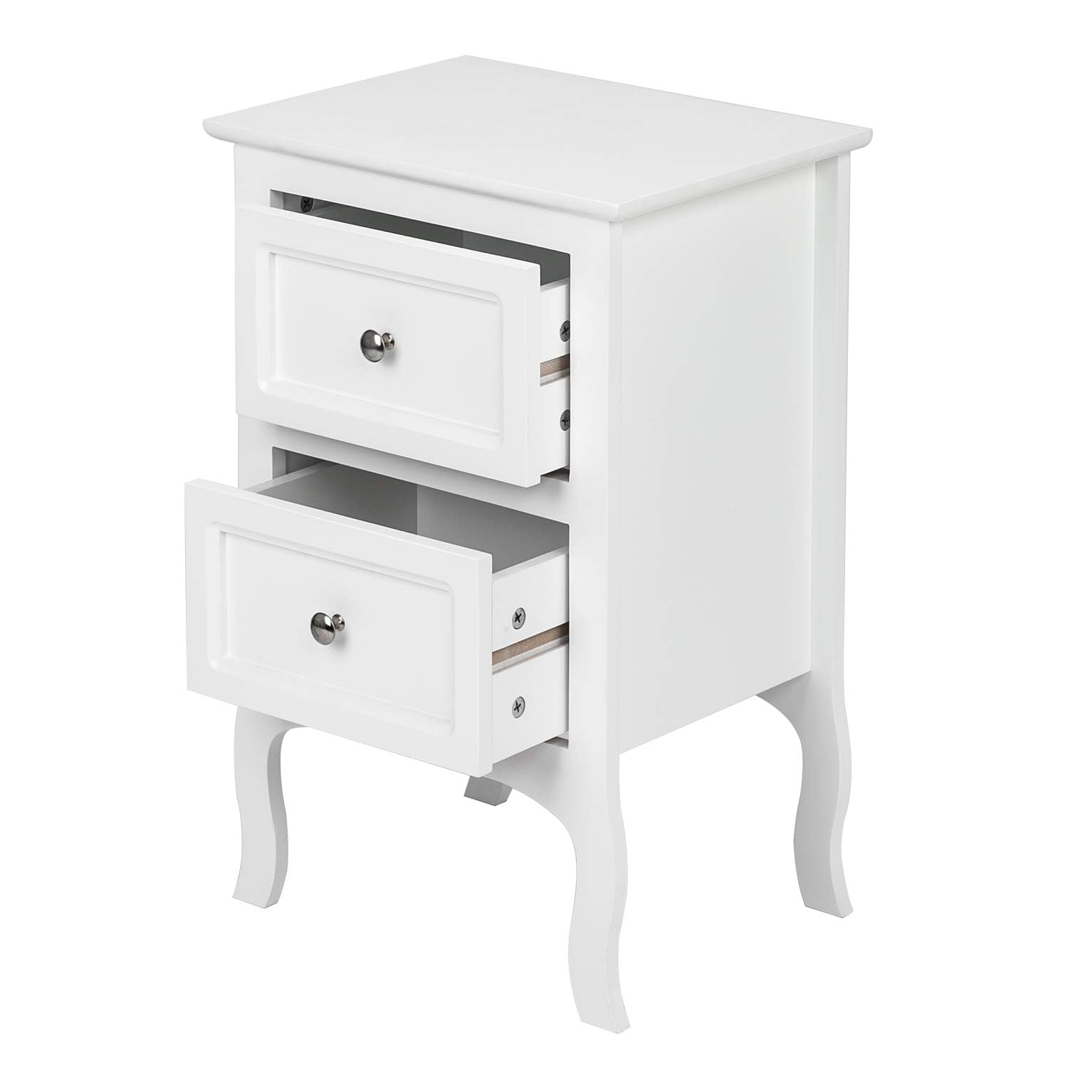Bonnlo Nachttisch 2er Set, Beistelltisch Weiss, Nachtschrank mit 2 Schubladen, Nachtkommode Boxspringbetten, Kommode Schlafzimmer, 40 x 30 x 60 cm