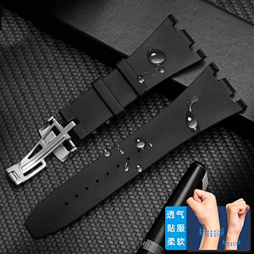 Bracelet de montre en caoutchouc silicone noir de 28 mm pour boîtier AP