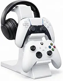 Suporte De Mesa 2 Controles E Headset Universal Ps5 Xbox Pc Branco