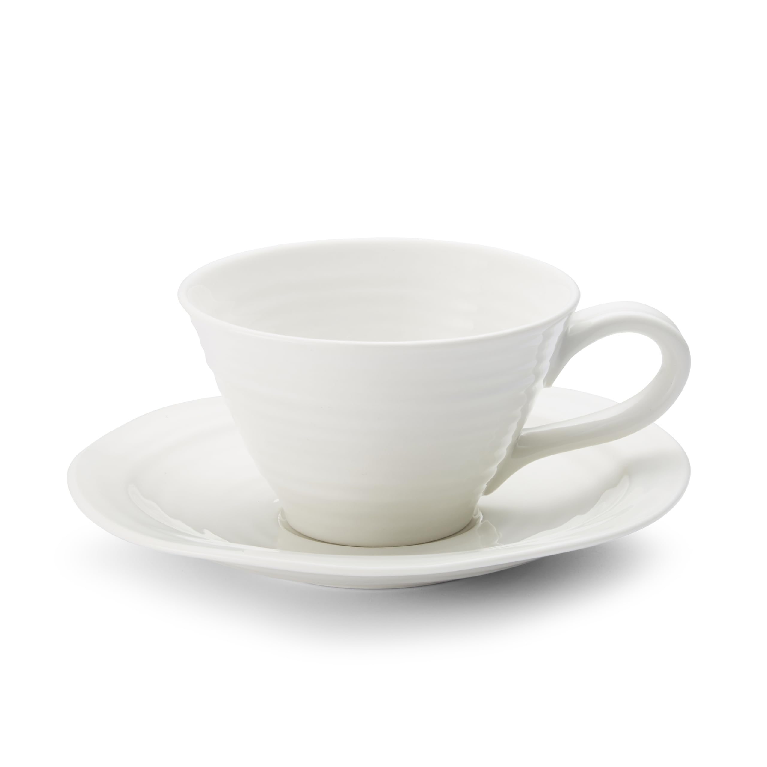 Portmeirion Sophie Conran 8oz Teacup & Saucer Set (Set of 4) - Durable Fine Porcelain Tea Set for Coffee, Tea, Hot Cocoa - Ideal for Everyday Use & Special Occasions, Dishwasher Safe (White)