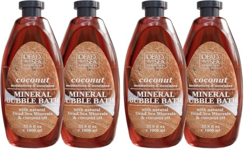 Dead Sea Collection Bubble Bath with Coconut for Women and Men - Coconut Oil and Pure Dead Sea Minerals - Nourishing and Moisturizing Skin - Pack of 4 (67.6 fl.oz)