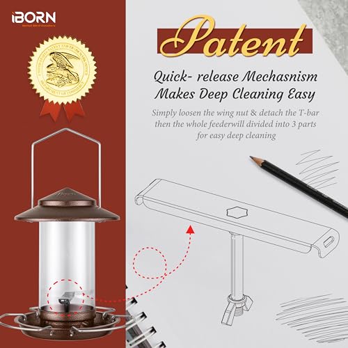 iBorn Bird Feeder Metal Squirrel Chew Proof Bird Feeders for Outdoors Hanging Outside for Cardinal, Holds 1.32LB Seed with 3 Perchs, Brushed Coffee (Seed is not Included) by iBorn - Used condition - Image 6