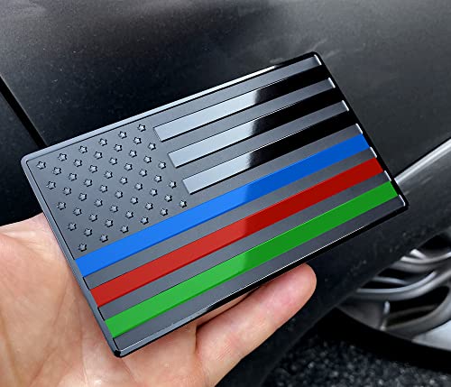 Image of US Black Flag Auto Car Fender Emblem for Cars Trucks Laptop Walls, Law Enforcement, Firefighter and Military Support (5 inchx3 inch, Black with Blue Red Green Line)