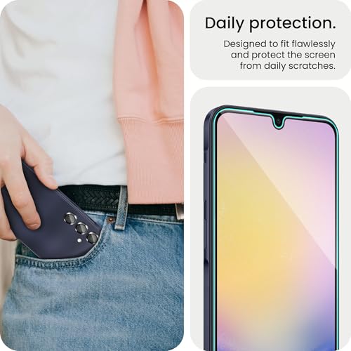 Image of ArmourPro Military-Grade Tempered Glass Compatible with Samsung Galaxy A25 5G (6.5 Inch) with Black Camera Ring Protector & Installation Kit | Edge to Edge Coverage