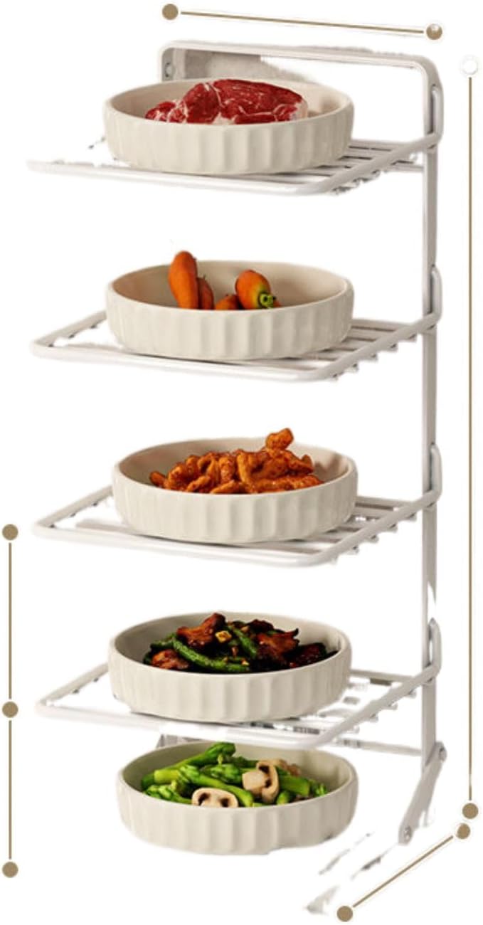 折叠备菜置物架 Under Sink Storage for Kitchen Bathroom Cabinet,厨房配菜壁挂多层配菜盘家用备餐多功能菜盘收纳架 Multifunctional Storage Shelves for Kitchen Living Room Office,-【五层】珍珠白
