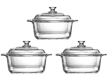 HALO NATION 2500 ML Glass Casserole Microwave Safe Containers Borosilicate Toughened Glass Serving Bowl with Lid, 2.5 Litre Each Pack of 3
