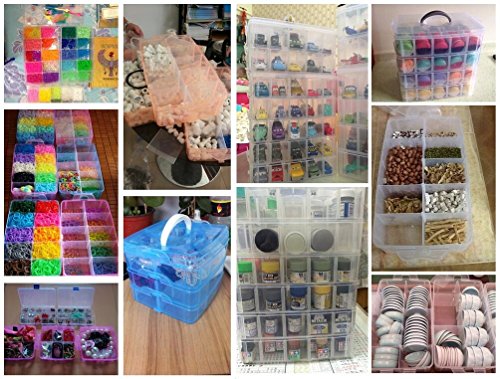 Image of 3-Tier Stackable Craft Storage Container Box Organizer with Adjustable Dividers-30 compartments for Art Craft Storage,Kids Toys,Jewelry, Beauty & Sewing Accessories,Washi tape,Hot Wheels (Large Pink)