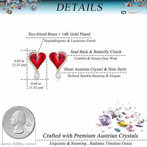 Austrian Crystal Heart Stud Earrings for Women Trendy Halo Drop Earrings 14K Gold Plated Hypoallergenic Jewelry4