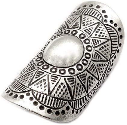 Handmade Sterling Silver Long Large Boho Statement Ring With Symbolic Solar Star Mandala, Tribal Gypsy Hippie Adjustable to Sizes 6-11, Gift for Her - Image 2