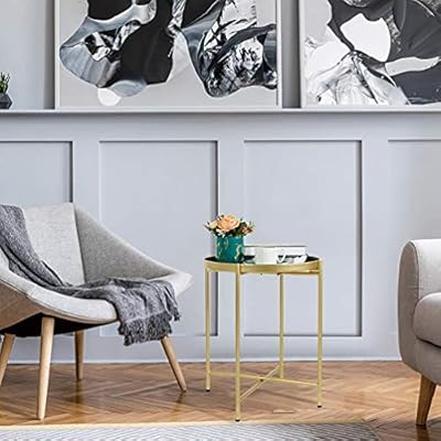 Buy Side Table Small Metal End Table Gold Blue Round Tray Foldable Accent Coffee Table For Living Room Bedroom Anti Rust And Waterproof Nightstand Sofa Tables Outdoor Or Indoor Use 15 7 20 8 Online In Indonesia