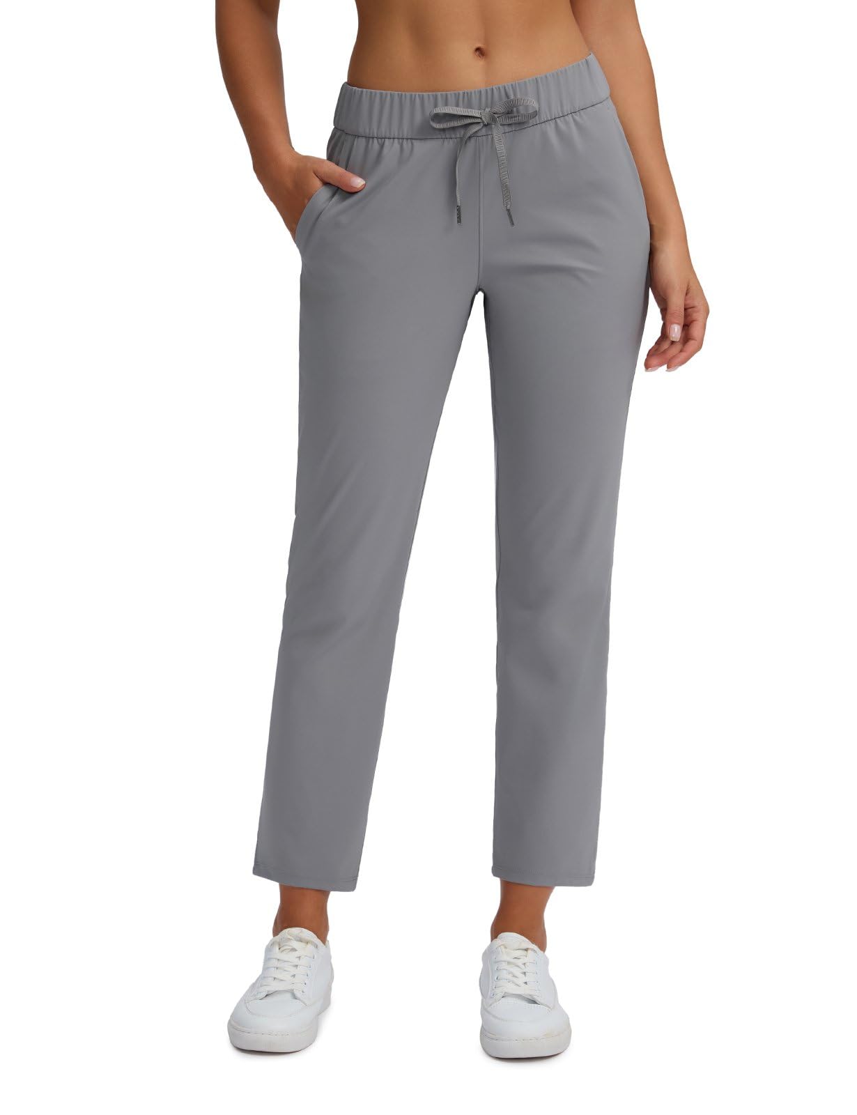 Bobobigo Women's Golf Pants with Deep Pockets Stretch 7/8 High Waisted Travel Pants Ankle Pants Casual Light Grey XL