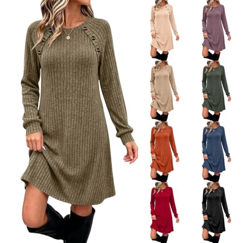 Fall Dresses for Women Long Sleeve Sweater Dress Crew Neck Tunic Tops - image 1