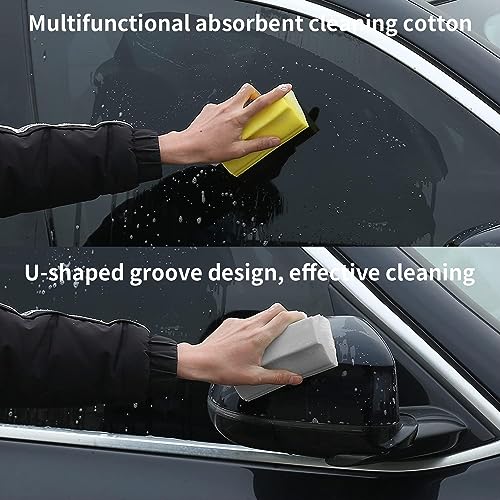 Image of 6pcs Damp Clean Duster Sponge Multifunctional Water Absorbent Dust Cleaning Sponge for Cleaning Blinds, Glass, Baseboards, Window Track Grooves and Faucets (Gray,Yellow)