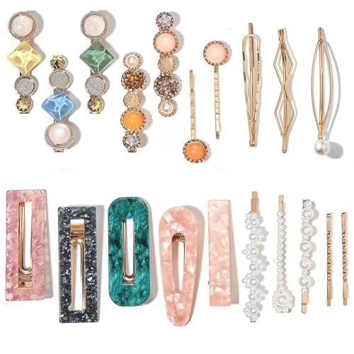 OJKIUH 20 PCS Macaron Pearl Acrylic Resin Fashion Hair Clips Set, Cute Hair Barrettes Bobby Pins, Boho Fancy Hairpin Accessories Headwear Styling Tools, Gifts for Women Girls Decorative Wedding