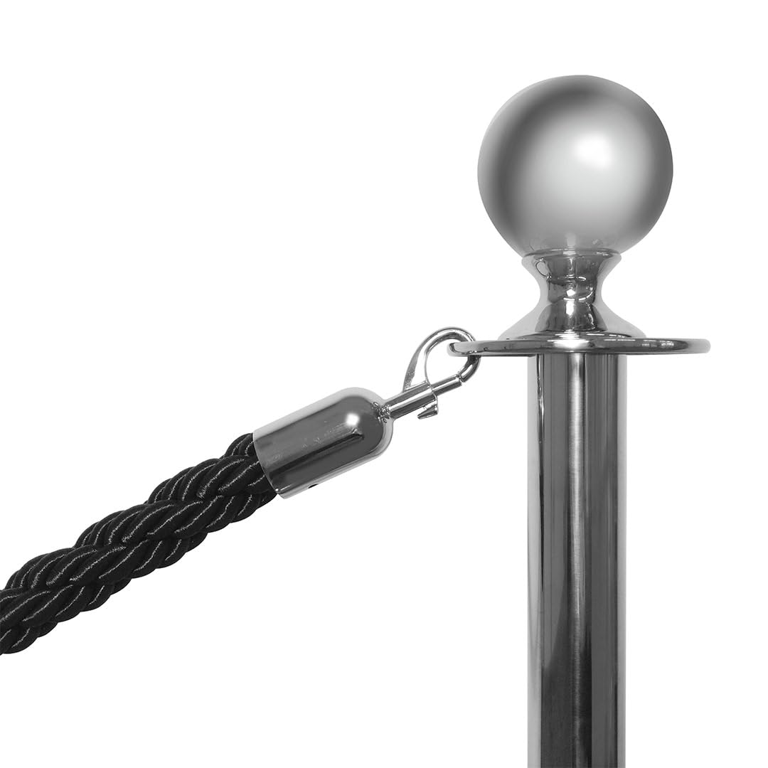 Danieli Store - Cuerda de Barrera Rojo 2mt para Postes Separadores - Cordón Trenzado con Mosquetón en Metal Cromo - Adecuado para Teatros, Museos y Eventos (Negro)