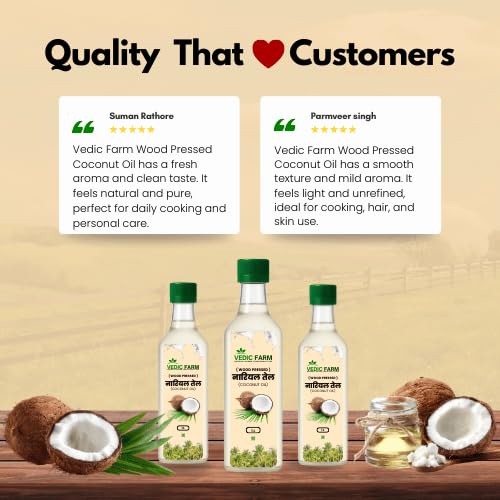 Vedic Farm Wood Pressed Coconut Oil | Cold Pressed Extra Virgin Coconut Oil | 100% Pure & Natural | Traditional Wooden Ghani Extraction | Multipurpose Oil for Cooking, Hair & Skin Care 1000 gram 3