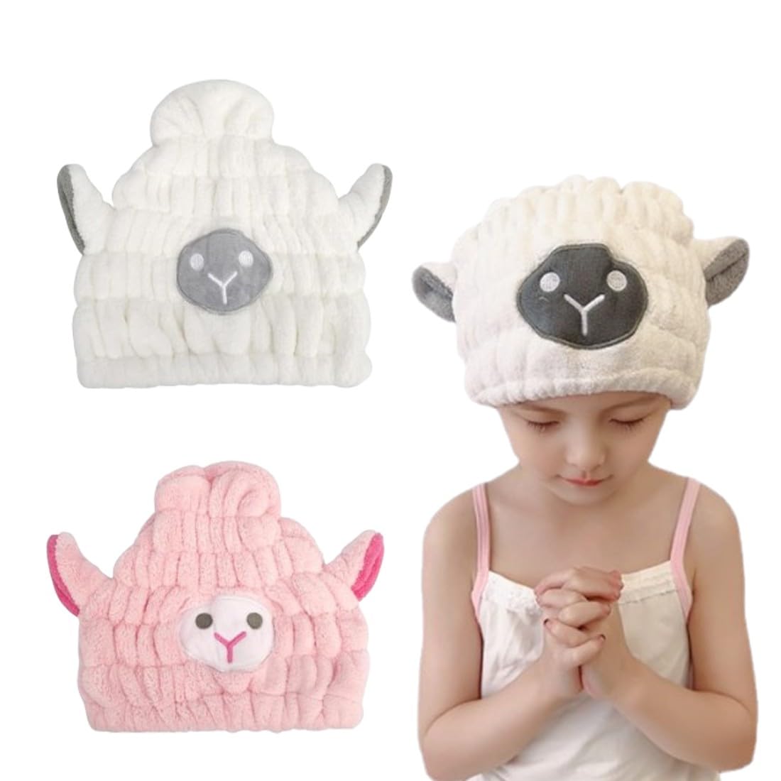 Toalla Microfibra Pelo, 2 Piezas Turbante de Algodón para Niñas, Toalla para Cabeza, Secado Rápido, para Señoras Pelo Corto y niñas