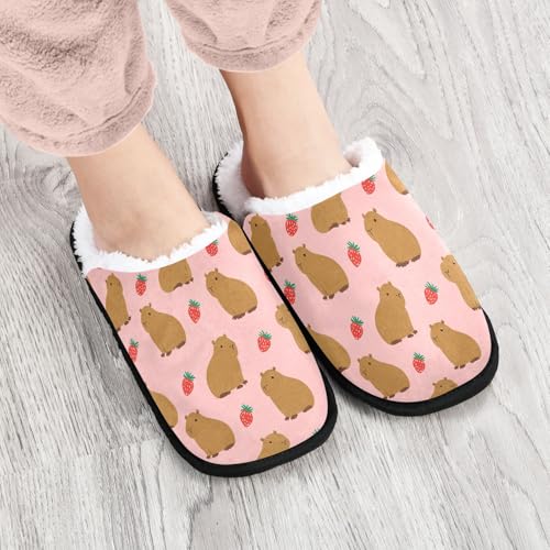 Red Strawberry Capibara Slippers For Women Men Soft Memory Foam Non-Slip Animal Winter Indoor House Shoes Travel Slipper4