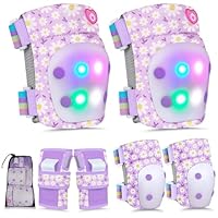 MHJY Kids Knee Pads with Light 6 Pcs Knee and Elbow Pads Wrist Guard Sports Protective Gear Set for Children Ages 3-8 Girls Boys Gift for Bike Roller Skates Skateboard Scooter