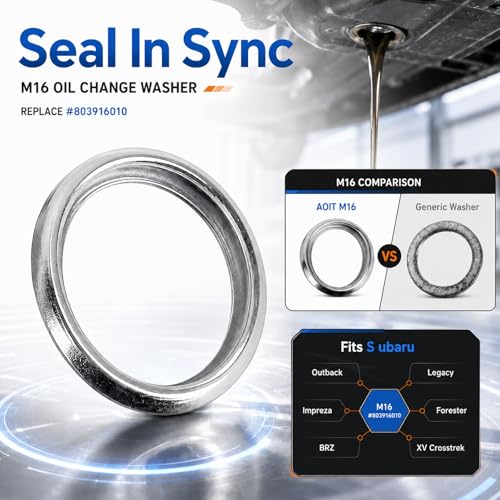Image of 10 Pcs M16 Oil Drain Plug Gaskets Crush Washers Seals Rings Fits for S ubaru Outback Legacy Impreza Forester BRZ XV Crosstrek, Replacement for The Part # 803916010, Used for Oil Change