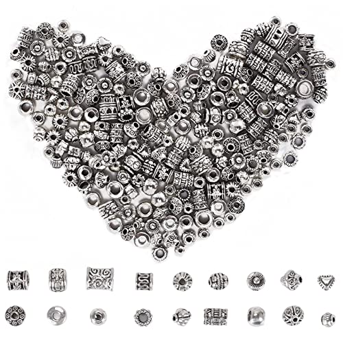 COEWUR 200pz Cuentas Espaciadoras Aleación 100g Abalorios Espaciadores Mixtos Separadoras 18 Estilos Cuenta Espaciadora Tibetana Plata de Metal con Agujero para DIY Pulsera Collare Joyería Bisutería