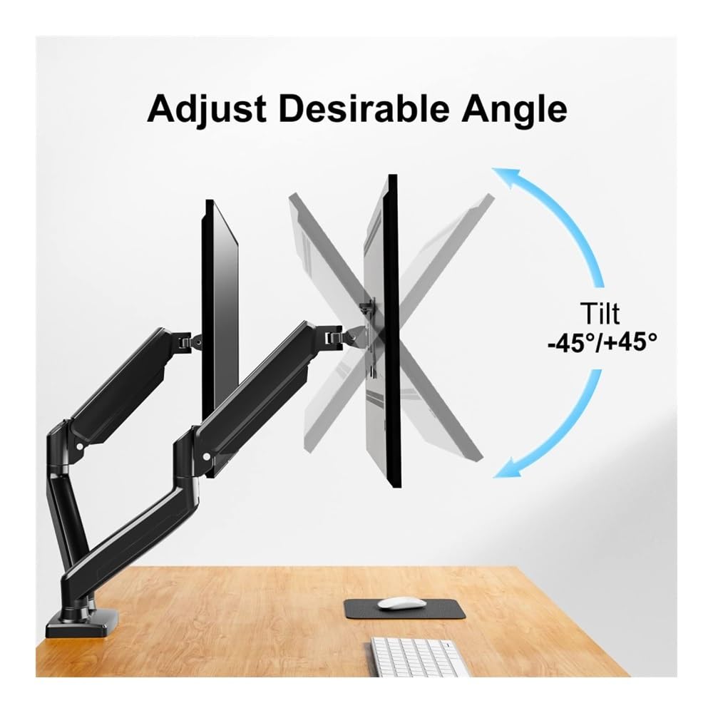 Soporte para monitor, brazo para 2 pantallas, soporte de escritorio para mesa con 2 brazos para pantallas de 13" a 32", compatible con pantallas de 2 a 8 kg, ajuste libre de 360°, accesorios de escri