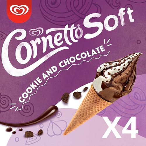 Cornetto Cono, Helado Soft Cookie y Chocolate, 4 x 140ml (Congelado)