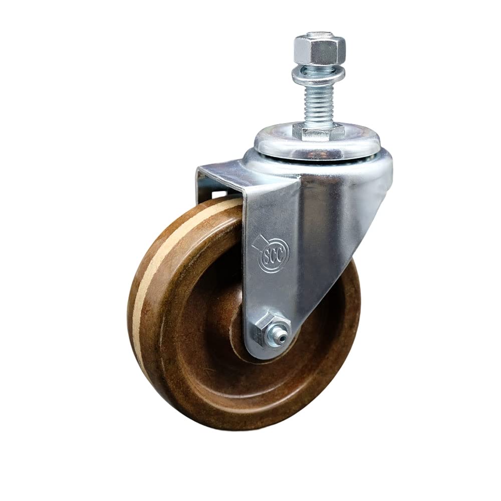 High Temperature Phenolic Swivel Threaded Stem Caster - 4" x 1.25" Brown Wheel and 1/2" Stem - 300 lbs Capacity/Caster - Service Caster Brand