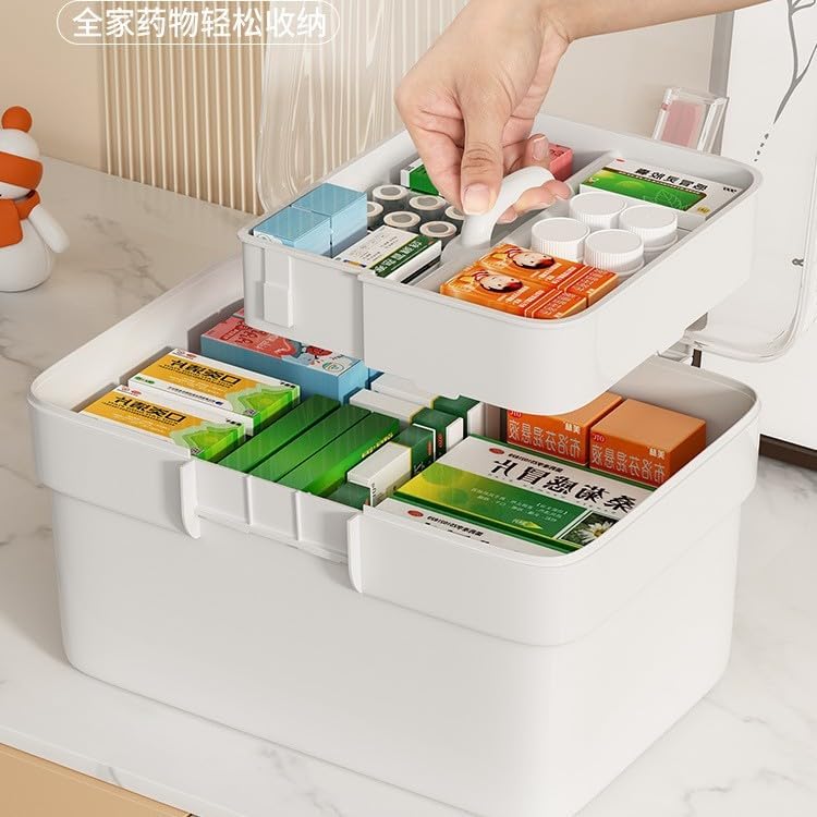 救急箱 薬箱 おしゃれ 大容量 透明 2層 仕切り 取っ手付き 薬収納 薬分類 収納ボックス 薬入れ 小物 薬品応急 持ち運び便利