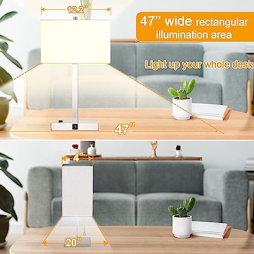 Image of 21 inch Touch Bedside lamps with 2 USB & AC Outlets, 3-Way Dimmable Bedside Table Lamps Set of 2 for Bedroom Living Room Office Reading, White Shade Lamps for Night Stands, 3000K LED Bulbs Included