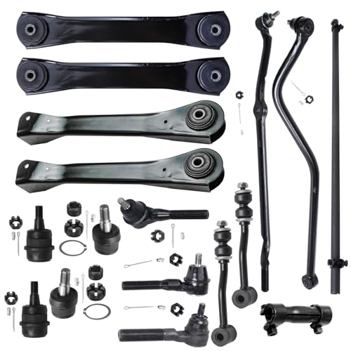 Image of Detroit Axle - Front End 17pc Suspension Kit for 1991-1999 Jeep Cherokee Comanche, Lower & Upper Control Arms Ball Joints Sway Bars Outer Tie Rods Adjusting Sleeves Track Bar Replacement