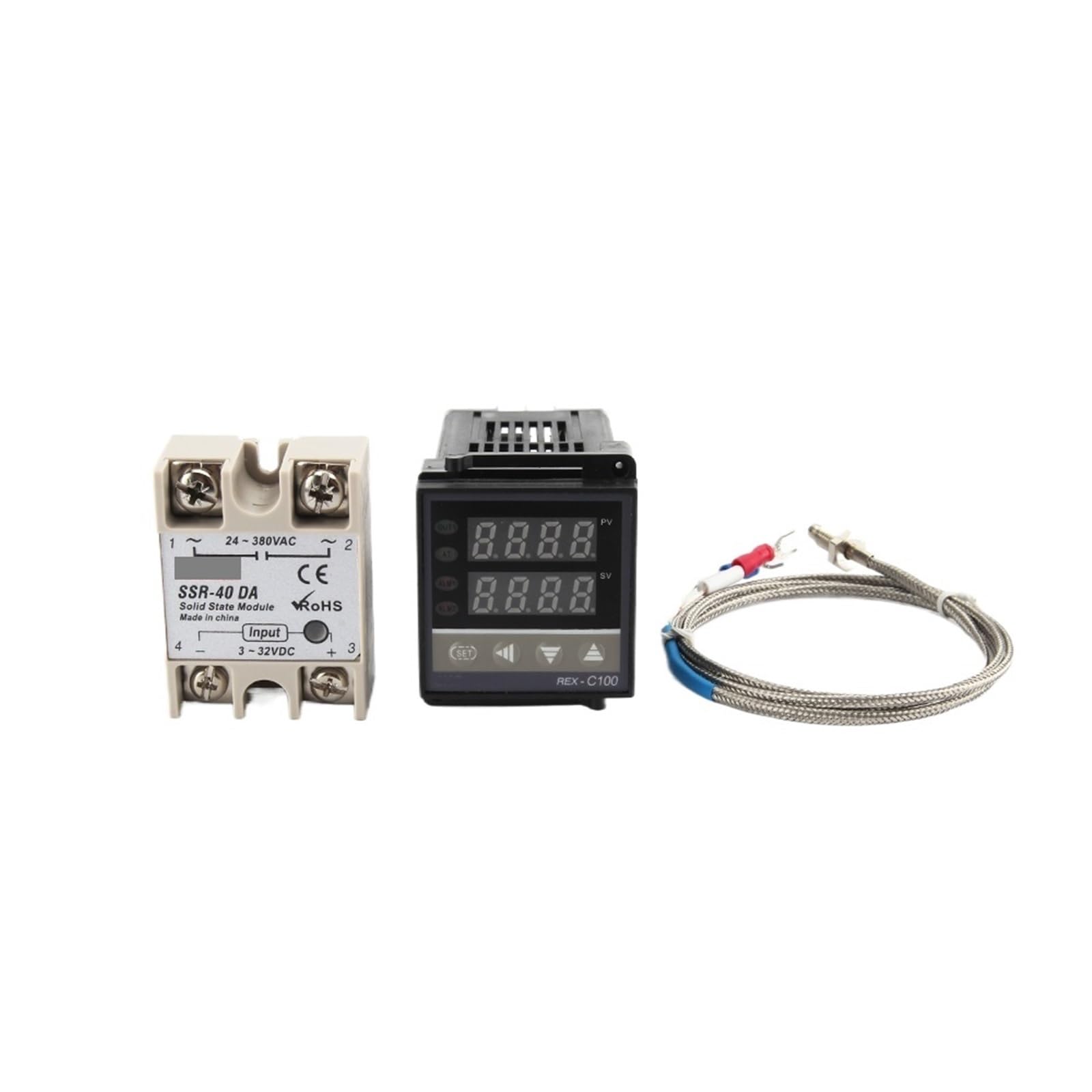 1 Uds REX-C100 controlador de pantalla Digital de temperatura PID 110V-240V + relé SSR 40A + sonda termopar 1M K + disipador de calor(Set1)