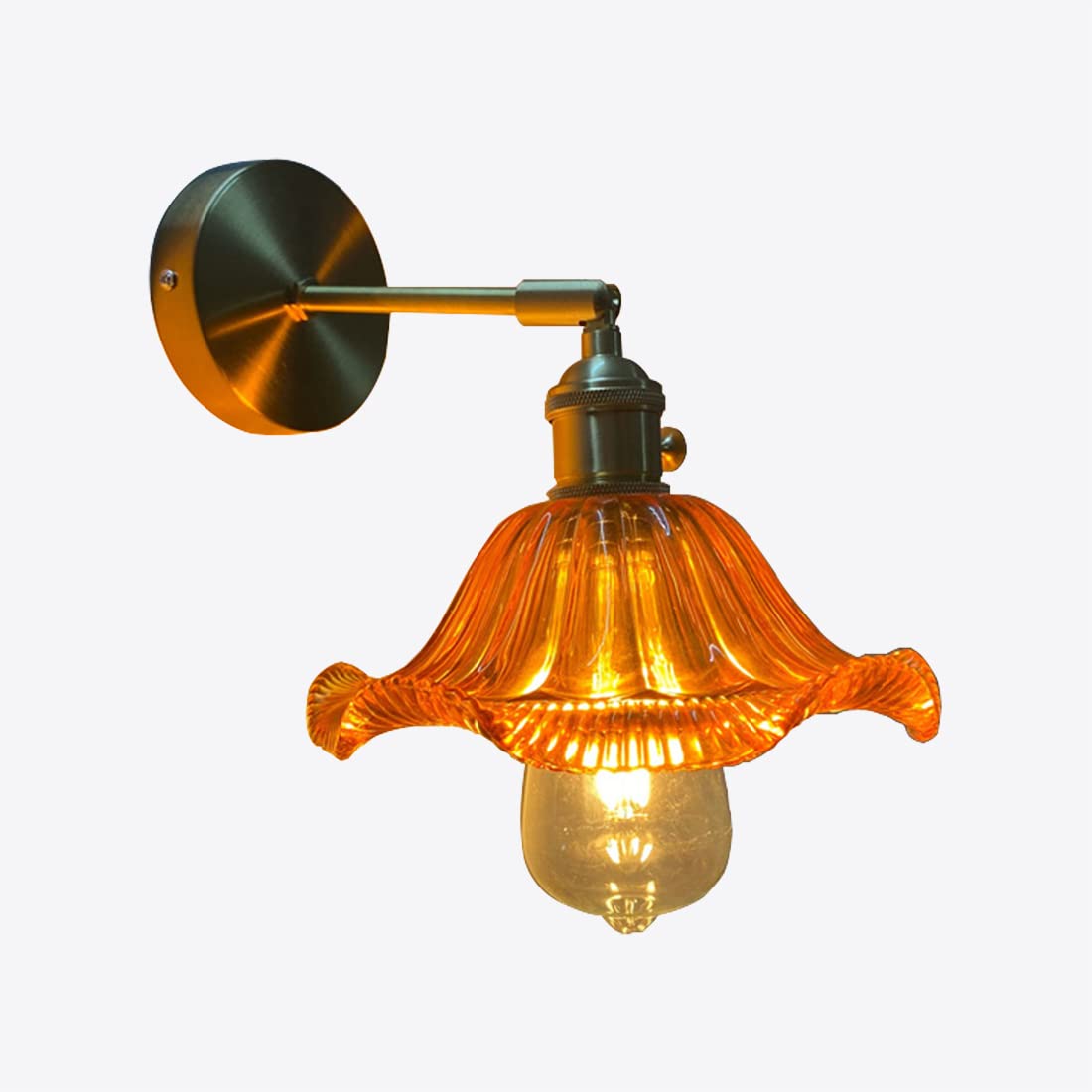 HUAYUSEDF Adjustable Wall Lights Indoor Vintage Sconces with Switch E27 Base Brown Glass Lampshade Brass Lamp for Bedroom Living Bathroom Dining Room Display