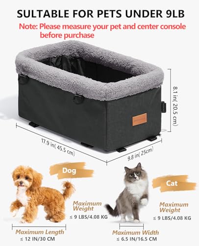 BurgeonNest Dog Car Seat for Small Dog, Center Console Pet Booster Seat with Metal Frame, Upgraded Pet Carseat with Double Protection Seat Belts, Washable Cushion, Safety Leash and Storage Pocket
