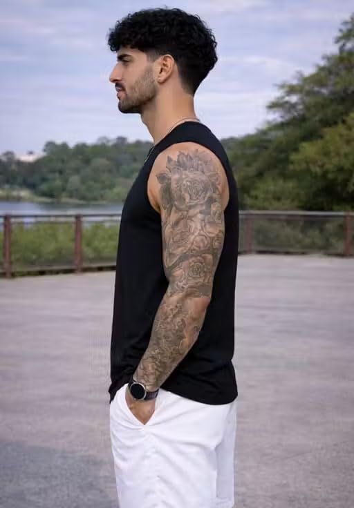Image of Mens Tops Sleeveless Round Neck Polycotton T-Shirt for Gym, Running and Outdoor
