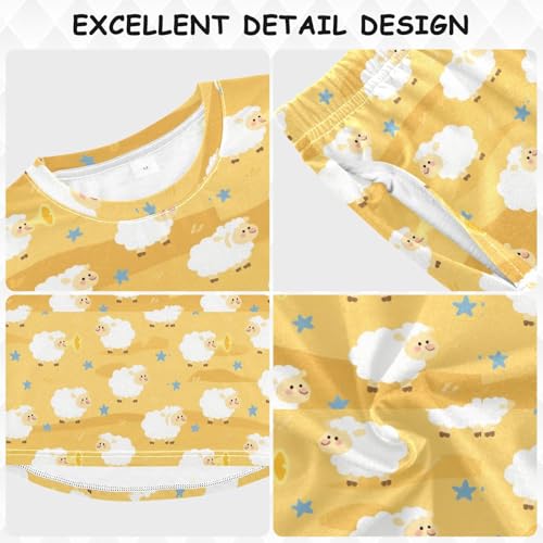 Little Sheep Yellow Soft Pajama Set for All Seasons,Breathable Pjs Long Sleeve Sleepwear,Comfy Loungewear 2 Piece Underwear Set 5T3