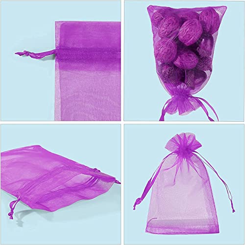Image of ANZNKU 100PCS Premium Purple Organza Bags 5x7 inches Mesh Bags Drawstring, Gift Bag Small Size for Easter, Organza Favor Bag, Treat Sachet Pouch for Baby Shower Graduation