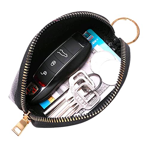 Key Case Holder, Keychain Mini Pouch Coin Purse, Pu, Keyring, Coin Organizer, Change Wallet For Men Women, Key Fob Protector (Black) #TOP2