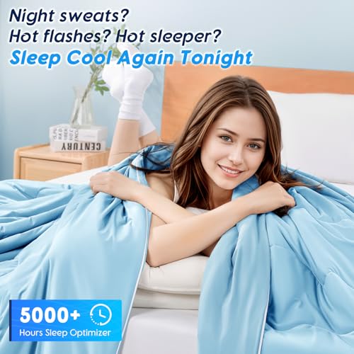 Image of Cooling Blanket for Hot Sleepers & Night Sweats - Cooling Comforter, Breathable Lightweight Double-Sided Summer Bedding, Breathable Soft All Season (Airy Blue, King(106 inchx90 inch))