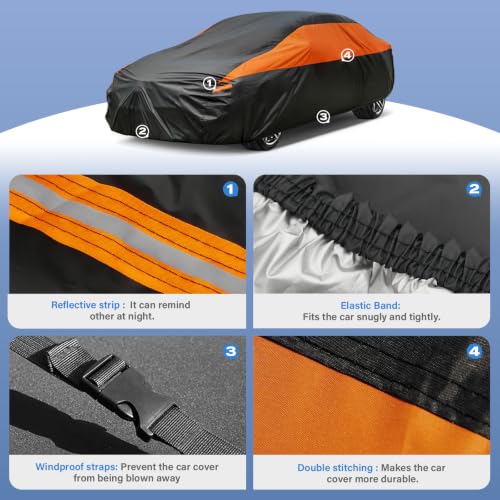 Image of GUNHYI Waterproof Lightweight Full Car Cover Custom Fit 2 Series | All‑weather Outdoor sun /rain /dust /snow /wind /UV protection, breathable tear‑resistant fabric, black‑orange design,storage bag