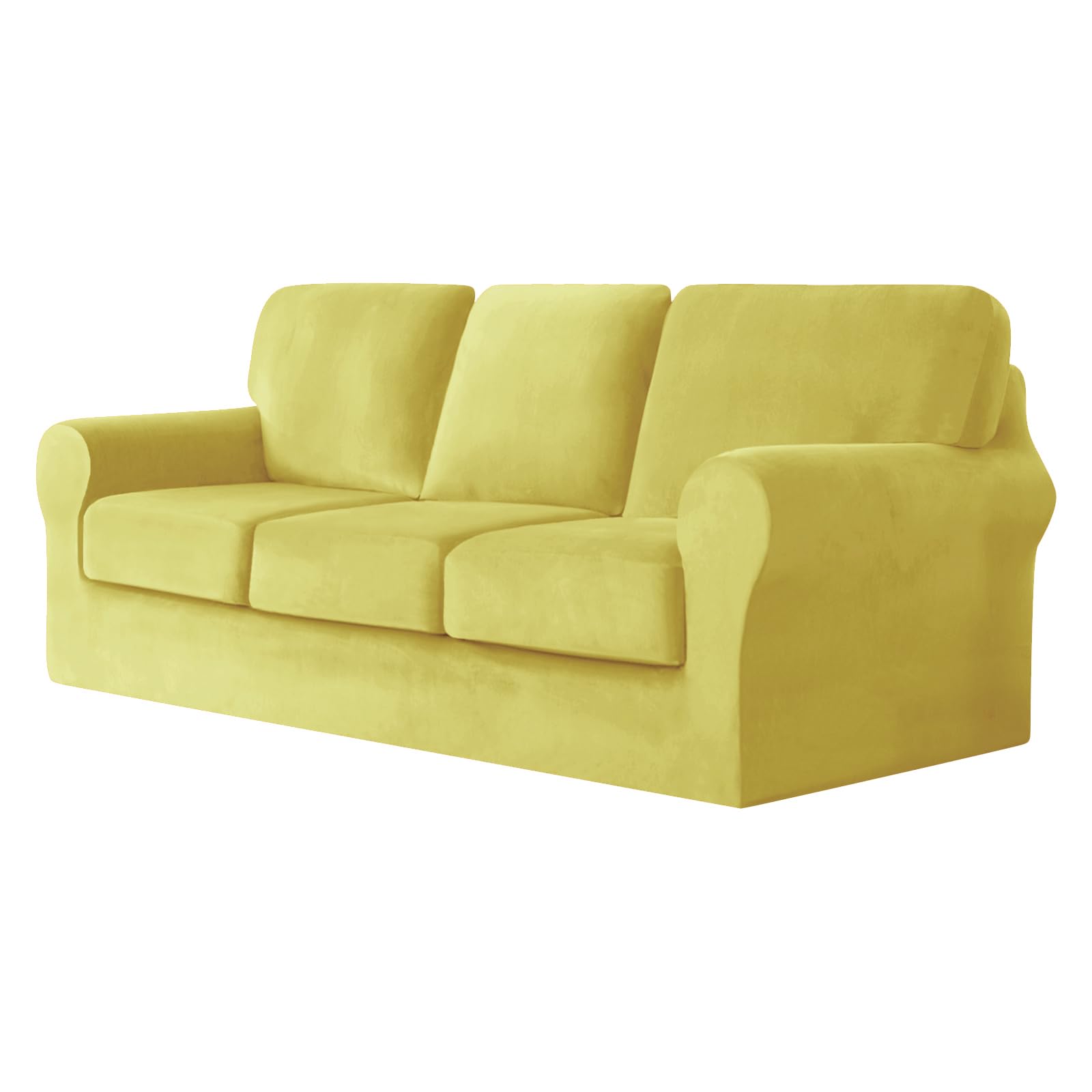 SYLC Sofa Cover with Separate Seat Cushions and Backrests Stretch Velvet Sofa Slipcover Couch Covers Furniture Protector Split Combined (Lemon,3-Seat Set 7 PCS)